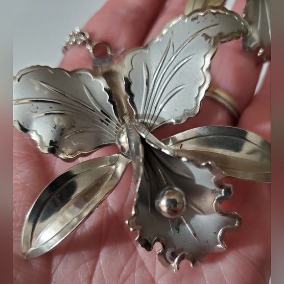 Coro Vintage 40's 50's orchid iris Parure set brooch earrings necklace silver - Picture 10 of 16